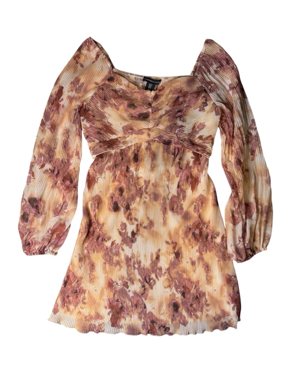 Sincerely Jules Pleated Floral Mini Dress Puff Sleeve Smocked Back Size Medium